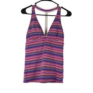 ATHLETA- WOMEN'S SMALL - MULTICOLOR STRIPE  BUILT IN BRA TANKINI SWIM TOP